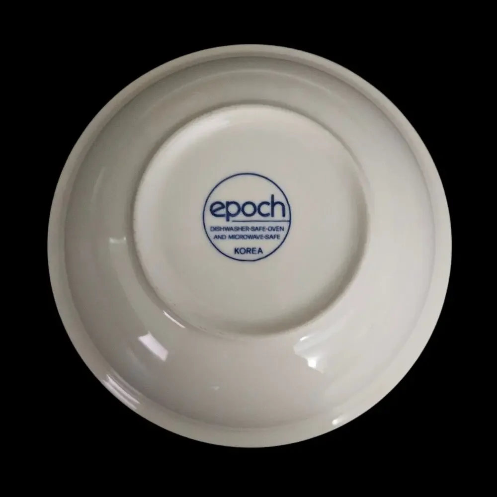 Epoch New Stockholm Blue Band Soup Cereal Bowls Set of 4 White Stoneware